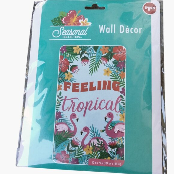 Feeling Tropical Flamingo Wall Decor 42x72 Inch Party Backdrop Beachy Pool Mural - Picture 2 of 6